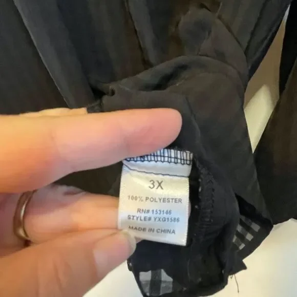 Nordstrom Blouse Womens Size 3X Black Good Luck Gem Sheer Gingham Flutter Sleev* - Picture 6 of 9